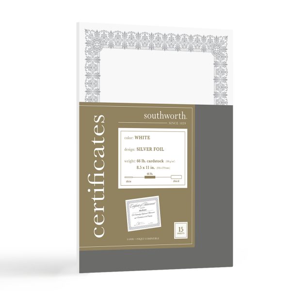 certificate fine paper southworth white and silver foil